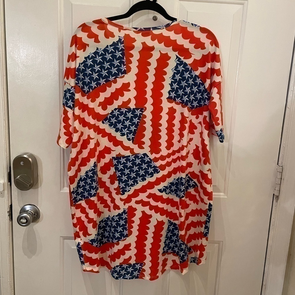 LuLaRoe American Flag Design Red Blue Long Tshirt Dress Women Small - Picture 2 of 7
